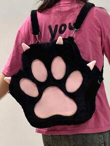 New Cute Cat Paw Cartoon Plush Backpack, Personalized Shoulder Bag For Girls, Sweet Student Large Capacity Backpack, Perfect Birthday Gift For Teenage Girls - Black - View 9