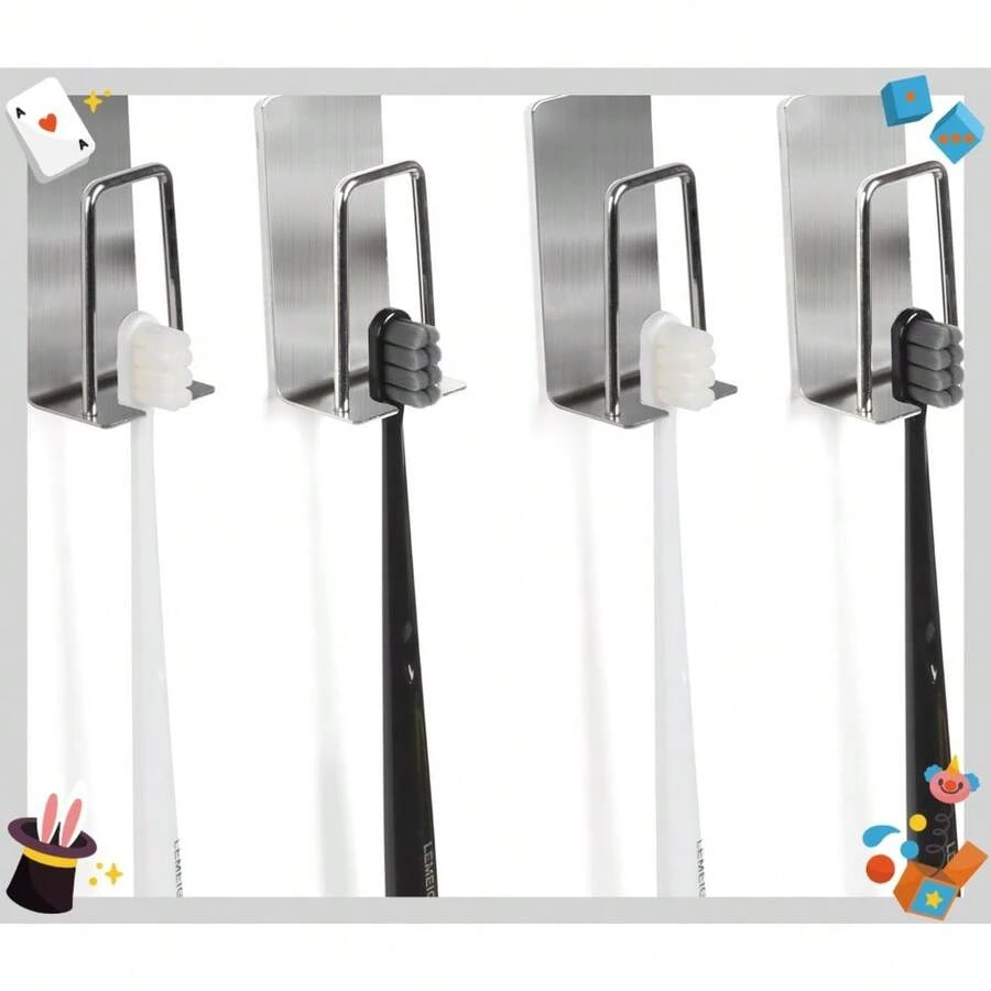 4 Pcs Adhesive Toothbrush Holders,304 Stainless Steel Toothbrush Holders Wall Mounted Electric Toothbrush Holder For Bathrooms Accessories (4, Silver) - 銀色 - 查看 1