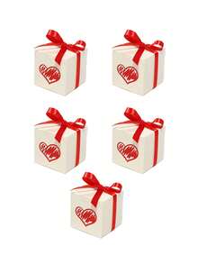 5pcs Valentine's Themed Mixed-Shape Favor Boxes, Stylish Heart & "LOVE" Design, Red/Gold/White Boxes With Satin Bows, Perfect For Valentine's Goodie Bags, Romantic Holiday Treats, Couple Gathering Supplies & Festive Decor - 6x6x6cm - View 9