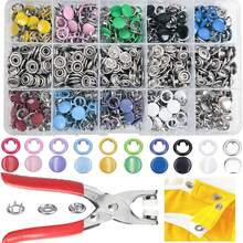 Bộ 400 nút bấm năm chấu, bộ nút bấm kim loại kèm kìm bấm và hộp đựng, dùng cho đồ thủ công DIY, quần áo, mũ, túi xách (Màu ngẫu nhiên) - Bạc - Xem 1