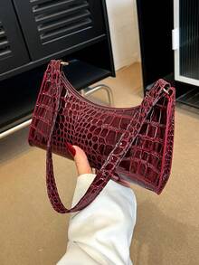 Women's Simple Solid Color Shoulder Bag, Casual Everyday Style, Fashionable Burgundy Color. - 勃根地 - 查看 8