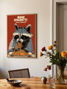 1幅“饿猫意大利面”图案海报，幽默海报，趣味厨房墙饰，复古趣味浣熊意大利面海报，幽默厨房墙饰，节日礼物，卧室装饰，客厅装饰，办公室装饰，餐厅装饰，墙饰，家居装饰，房间装饰，帆布墙饰，海报，带框墙饰，可选画框 - 彩色 - 查看 5
