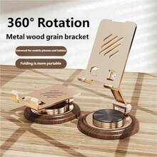 720 Degree Rotatable Foldable Wooden Base With Metal Stand, Compatible With Smartphones And Tablets