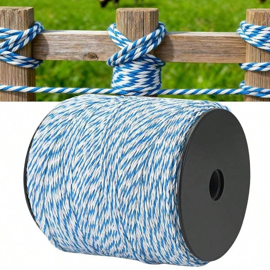 TOWEBOORY Electric Fence Wire Electric Fence Rope 500m 1000m Stranded Wire High Conductivity Stainless Steel Wire Electric Fence Electric Wire Livestock Conductive Rope Fence Stranded Wire Stand - Out Color Rust Proof UV Resistant Electric Fence Post Electric Livestock Fence Wire For Farm Pasture Horse Cattle Sheepdog Electric Fence Wire Livestock Protection Easy To Install Reusable Poly Wire (Red+ White 500m) 6 Wire 2mm) - Cyan + White 500m 6 Lines 2mm - View 1