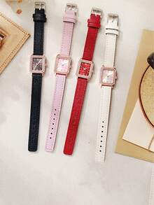 1只女士简约长方形罗马数字表盘时尚竹节表带手表，适合日常佩戴、生日、女士礼物、周年纪念、年末促销、双十一、万圣节促销，不含礼盒 - 白色 - 查看 4