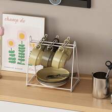 1pc Black Metal Coffee/Tea Cup Holder With Saucer, Coffee Cup Spoon And Tea Tray Storage Box - Multicolor - View 9