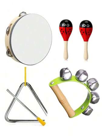 Wooden Orff Musical Instrument Toy Storage Bag, Music Enlightenment Percussion Instruments, Bells, Wooden Maracas, Triangle, Hand Held Drums, Etc.