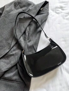 Women's Simple Solid Color Shoulder Bag, Casual Everyday Style, Fashionable Burgundy Color. - màu đen - Xem 7