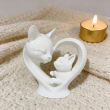 1pc Heart-Shaped Mother & Baby Cat Statue, Cute Cat Sculpture, Ideal Gift For Cat Lovers, Warm & Romantic Home Decor, Collectible For Desk, Shelf, Nightstand, Holiday Gift - Multicolor - View 4