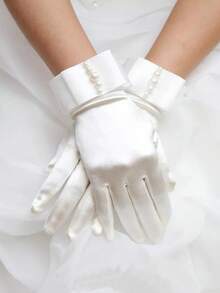 1双新娘蕾丝和水钻装饰镂空无指短款婚礼手套女士情人节秋季配饰 - 紅色 - 查看 14