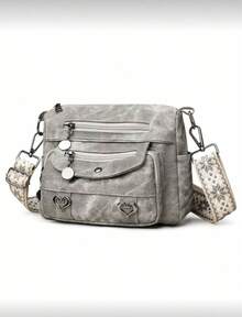 Women Crossbody Bag Made Of Soft Leather, Middle-Aged Shoulder Bag, New Design For Spring & Autumn - Xám - Xem 4