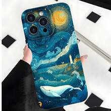 2026 nueva funda de teléfono esmerilada, funda de teléfono con estampado de ballena y castillo de noche estrellada para  17 15 Pro Max  17 14 Pro  17 13  Galaxy S23 S22 S21 funda de protección para teléfono funda de pareja regalo para novio novia regalo de vacaciones - Blanco antiguo - Ver 2