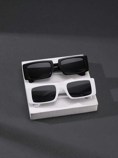 2 st. herrglasögon med klassiska rektangulära bågar, enfärgade bågar, moderiktiga glasögon, avslappnade, lätta bågar för utomhusbruk, med glasögonlåda