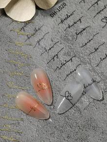 4pcs Letter Nail Art Stickers, Gold, Silver, Black, White Holographic Self-Adhesive Decals, DIY Nail Art Accessories Tools, Nail Supplies Nails - Multicolor - View 8