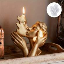 1pc Couple Silicone Mold, Candle Mold, Classic Kissing Lovers Design, Meaning Fulfilling Love, Suitable For Candle/Resin/Clay Mold, Great For Anniversary, Birthday, Wedding Party, Valentine's Day Decor, Love Theme Mold, Easily Create Romantic Atmosphere, Home Decor Craft - White - View 2