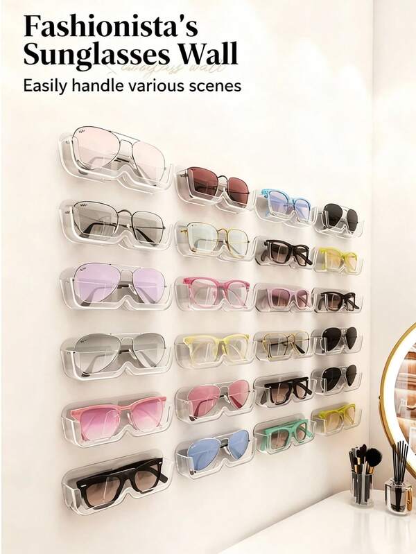 1PC Punch-Free Drilling-Free Wall-Mounted Glasses Storage Rack - Pressure-Resistant Sunglasses Display Rack, Jewelry Sundries Storage Organizer For Prescription Glasses/Sunglasses, Suitable For Bedroom Bathroom Bedside Dressing Table, Christmas Decorations & Christmas Gifts