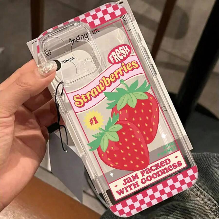 Funda Transparente de TPU Suave con Diseño de Fresa para iPhone 17, 16e, 16, 15, 14, 13, 12, 11 Pro Max, Plus - Color mezclado 1-1136 - Ver 1