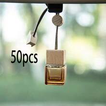 10pcs Customized Text Rectangular Glass Perfume Bottles, Square Shaped Car Fragrance Bottle Empty, Car Accessories