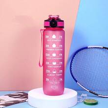 1000ml/33.8oz Gradient Color Plastic Outdoor Sports Water Bottle, Matte Finish With Strap, Time Scale, Convenient Straw, Suitable For Men And Women - Multicolor - View 16