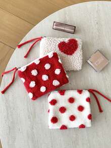 MEYOU FAIRY New Valentine's Day Collection, New Year's Love Dot Makeup Bag, Portable Handbag, Storage Bag, Toilet Bag, Tie Rope Makeup Bag, Cosmetics Storage Tissue Storage, Essential Travel Bag, Storage Bag, Women's And Girls' Sanitary Napkins Storage Bag, Inner Bag