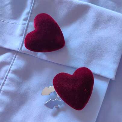 1pc/2pcs Suede Heart-Shaped Elegant Geometric Pattern Button Set, Shirt Button Set, Clip-On Button Set, Fashionable Crystal Cufflink Set, Suitable For Tuxedo And Wedding Dress Decoration