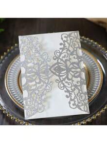 20/40pcs Gold Glitter Hollow Rose Shaped Wedding Invitations With Envelopes And RSVP Cards, Pre-Tied Satin Ribbons, For Wedding Anniversary, Bridal Shower, Engagement Party, Banquet Invitation - Multicolor - View 8