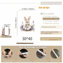 1PC Canvas Wall Art_Nursery Decor Printed Rabbit Burrow Motif, Watercolour Easter Art, Rabbits With Flowers, Spring Blossoms, Farm Animals, Easter Egg Design, Rabbit Garland - Framed Nursery Wall Art Perfectly Suited For Children's Room Decor, Playroom Decor Children's Room Decor Nursery Decor Daycare Decor Girls' Bedroom Girls' Room Decor Children's Room Decor Boys' Bedroom Boys' Room Decor Girls' Bedroom Decor