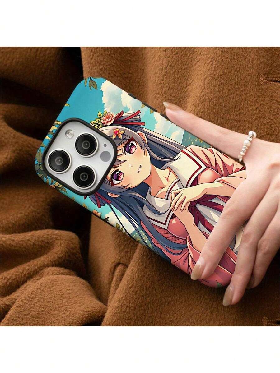 Linda chica de anime, esta funda desmontable 2 en 1 adecuada para 16/15/14/13/12/11 Pro Max Plus tiene una carcasa dura mate duradera con patrones de moda perfectos para regalos de vacaciones, reemplazo de funda de , funda de teléfono desmontable, diseño kawaii, dura y duradera. - Blanco - Ver 1