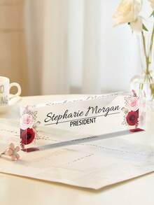 1pc Personalized Acrylic Custom Name Plates For Office Desks,Customize Text,20 Styles,Office Nameplate Engraved With Flower Patterns,Custom Desk Name Plate Personalized, Acrylic Name Plate For Desk, Office Desk Decor For Women And Men - Multicolor - View 5