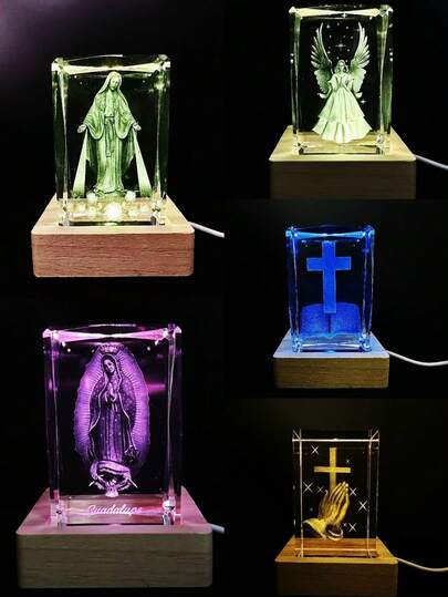 3D Laser Engraved Crystal Ball Religious Night Light Decoration Souvenir - Christian Bible Virgin Mary Series
