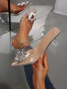 FVPFVP Transparent Peep Toe Sandals For Women, Delicate Crystal High Heels, Fashionable & Elegant, Summer - Silver - View 2