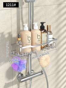 1pc Shower Caddy And Soap Holder, Wall Mounted, Adjustable Height, Fits Shower Rod, For Storing Shower Gel, Shampoo And Soap, Bathroom Accessory - Multicolor - View 15
