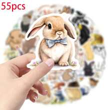 55-teiliges Hasen Aufkleber Set, PVC Cartoon Hasen Aufkleber, geeignet für verschiedene Oberflächen wie Kunststoff, Glas, Stoff und Keramik - verschiedene unregelmäßige Formen, perfekt für DIY, Basteln und Dekoration, geeignet für Personen ab 12 Jahren.