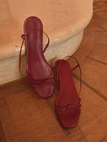 2026新款欧美夏季露趾绑带凉鞋，百搭真皮小猫跟无后跟凉鞋，女士款 - 酒紅色 - 查看 10