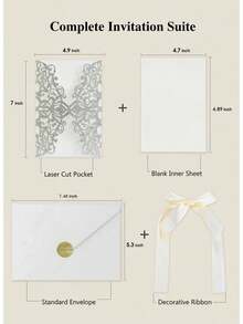 40 piezas/10 sets Invitaciones de boda con forma de rosa hueca dorada con brillo, con sobres y tarjetas de respuesta, adecuadas para bodas, despedidas de soltera, fiestas de compromiso, banquetes, tamaño de invitación 5*7 pulgadas, incluye cinta de satén anudada previamente - Multicolor - Ver 7