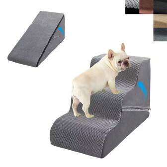 1 pieza Escalera de 3 niveles para mascotas, incluye escalón de sofá, escalón de mesita de noche, escalera para trepar de gatos, escalera para trepar de perros, plegable antideslizante, sirve para entrenamiento y juego, pasos desmontables para una fácil limpieza