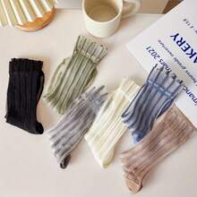 1 Pair Striped Sheer Glass Silk Stockings, Thin Breathable Mid-Calf Socks, Women's Long Socks, Spring/Summer - Multicolor - View 6