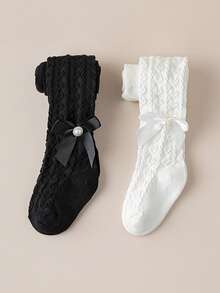 2条装女童纯色爱心打底裤，休闲百搭蝴蝶结紧身裤/修身裤，适合日常穿着