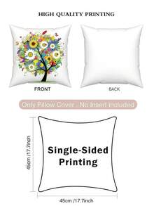 1pc Floral & Tree Print Decorative Pillow Cover, Colorful Flower Cushion Cover For Sofa, Chair, Bedroom, Living Room - Multicolor - View 7