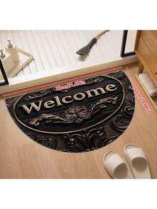 欢迎回家半圆形门垫 - 仿木雕设计，防滑，可水洗，适用于客厅、露台、玄关 - 农舍风格装饰 - 彩色 - 查看 2