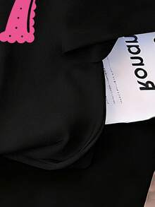 少女数字蝴蝶结印花圆领休闲短袖T恤 - 黑色 - 查看 5