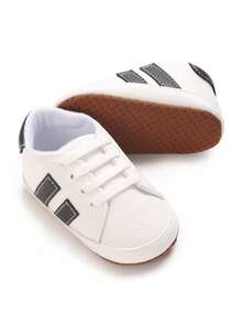 婴儿/幼儿男童休闲软底防滑运动鞋，0-1岁 - 黑與白 - 查看 2