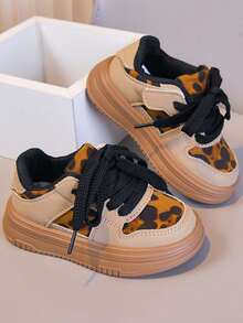 1双男女童/学生鞋，PU皮革防水舒适休闲防滑平底百搭时尚运动鞋，四季皆宜 - 卡其色 - 查看 9