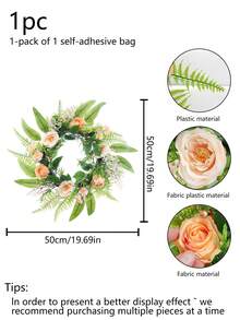 1pc Artificial Rose Green Plant Flower Ring Hanging Decor, Suitable For Valentine's Day, Wedding Party Scene Atmosphere Decoration, Home Living Room Bookshelf Or Window Sill Decoration, As Well As Home Living Room, Outdoor Corridor And Garden Decoration Throughout The Year. - Multicolor - View 14