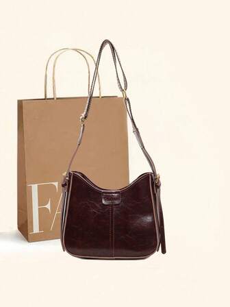 Bolso de hombro de mujer de cuero PU con acabado brillante y encerado, estilo retro, para otoño/invierno. Correa ancha y ajustable, bolso de hombro chic adecuado para uso diario, negocios, universidad, compras, citas.