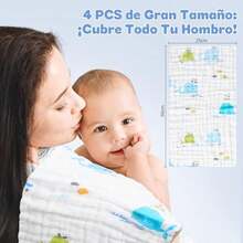 12Pcs Paños de Muselina para Bebé,Trapitos para Bebé de 100% Algodón de 6 Capas, Toallitas para Bebé de Tela en 25*25cm (8 Pcs)+ 25*50cm (4 Pcs), Suave Y Absorbente, para Piel Sensible, Recién Nacidos - / - Ver 5