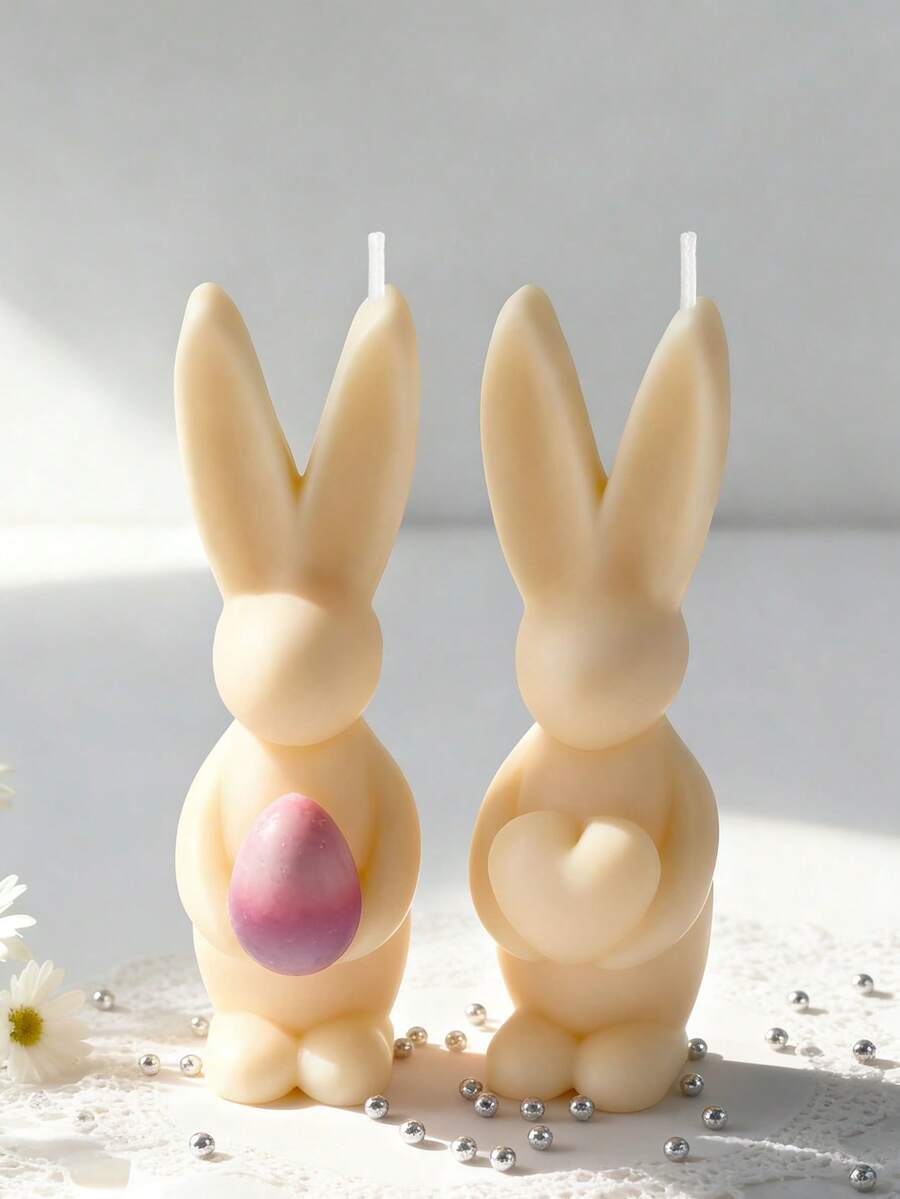 Molde para huevos con forma de corazón y orejas de conejo, resistente al calor, flexible, fácil de limpiar, para manualidades con velas, yeso, resina y decoración navideña - Blanco - Ver 1