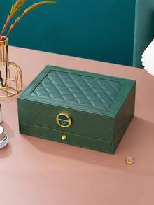 1 pieza Caja de joyería de cuero PU con múltiples capas en forma de rombo, caja de almacenamiento de joyas de gran capacidad y lujo, caja de joyas con cerradura, caja de joyas antioxidante, estante de exhibición de 2 niveles, caja de exhibición de joyas, caja de joyas de gran capacidad de 3 capas, caja de joyas de cuero PU multifuncional, caja de relojes con cerradura, caja de almacenamiento de joyas portátil - Multicolor - Ver 15