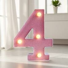 1个LED发光字母/数字灯，粉色发光字母，电池供电闪烁字母灯，适用于派对、求婚、婚礼、餐桌、墙面装饰、生日、客厅、卧室装饰 [不含电池] - 暖白色 - 查看 12
