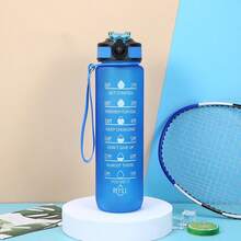 1000ml/33.8oz Gradient Color Plastic Outdoor Sports Water Bottle, Matte Finish With Strap, Time Scale, Convenient Straw, Suitable For Men And Women - Multicolor - View 12